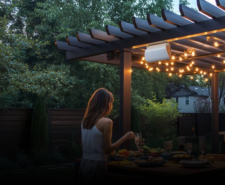 Atrium speakers on a patio