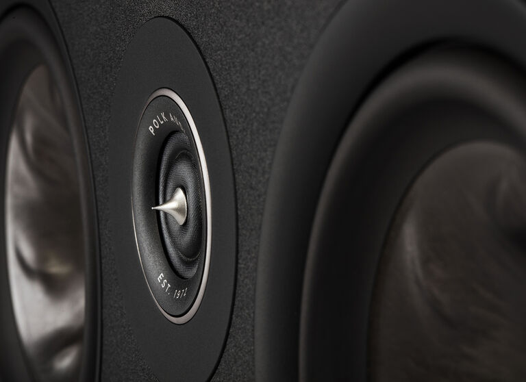 Close up of the drivers on a center channel speaker