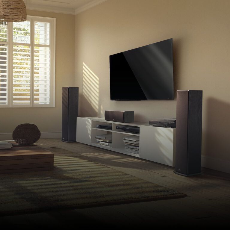 Polk home speakers in a living room